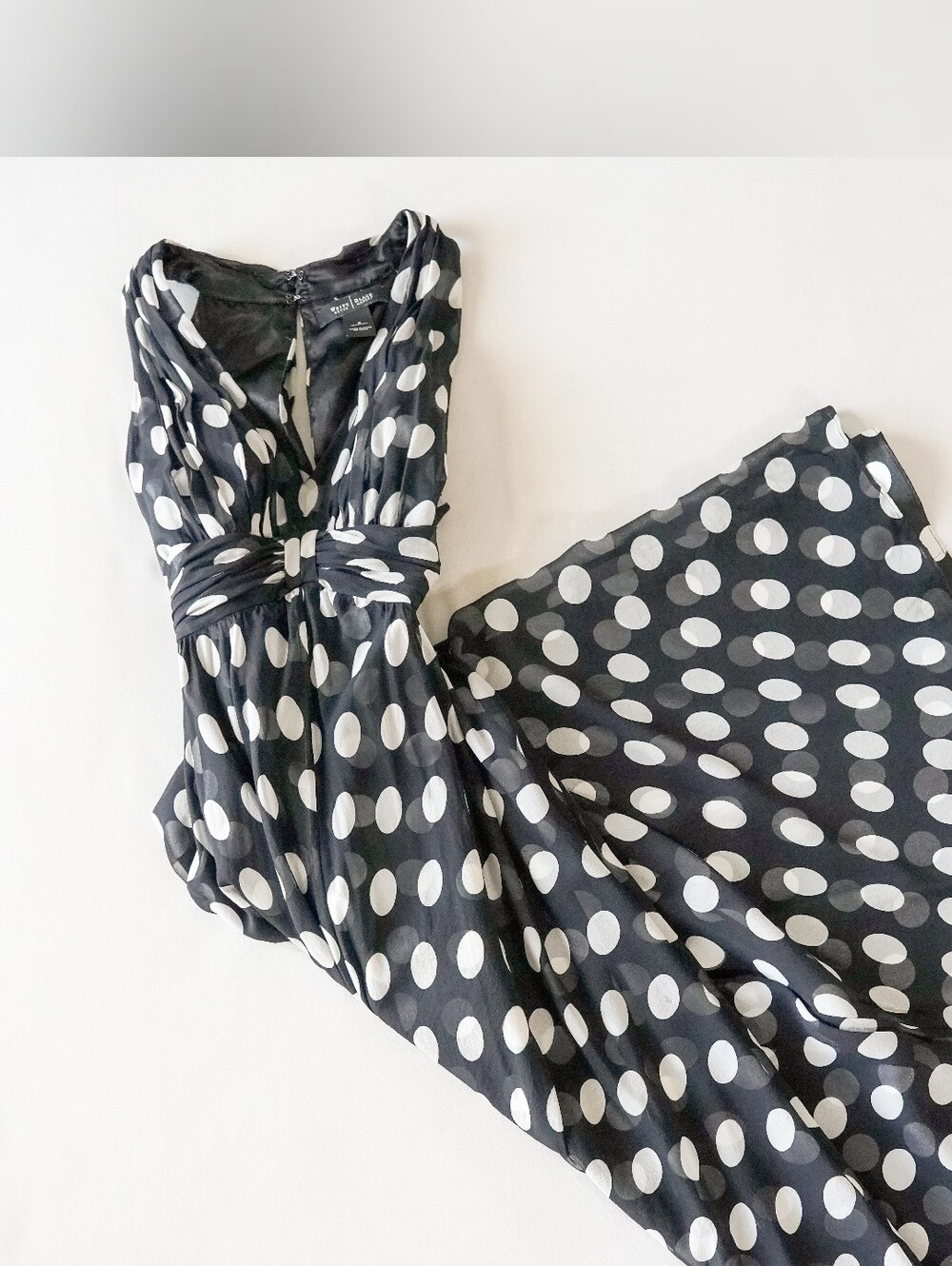 White House Black Market Black White Polka Dot Silk Halter Midi Dress Size 2